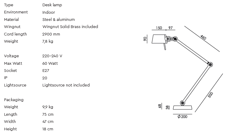 BOLT DESK 2ARM FOOT Lampe