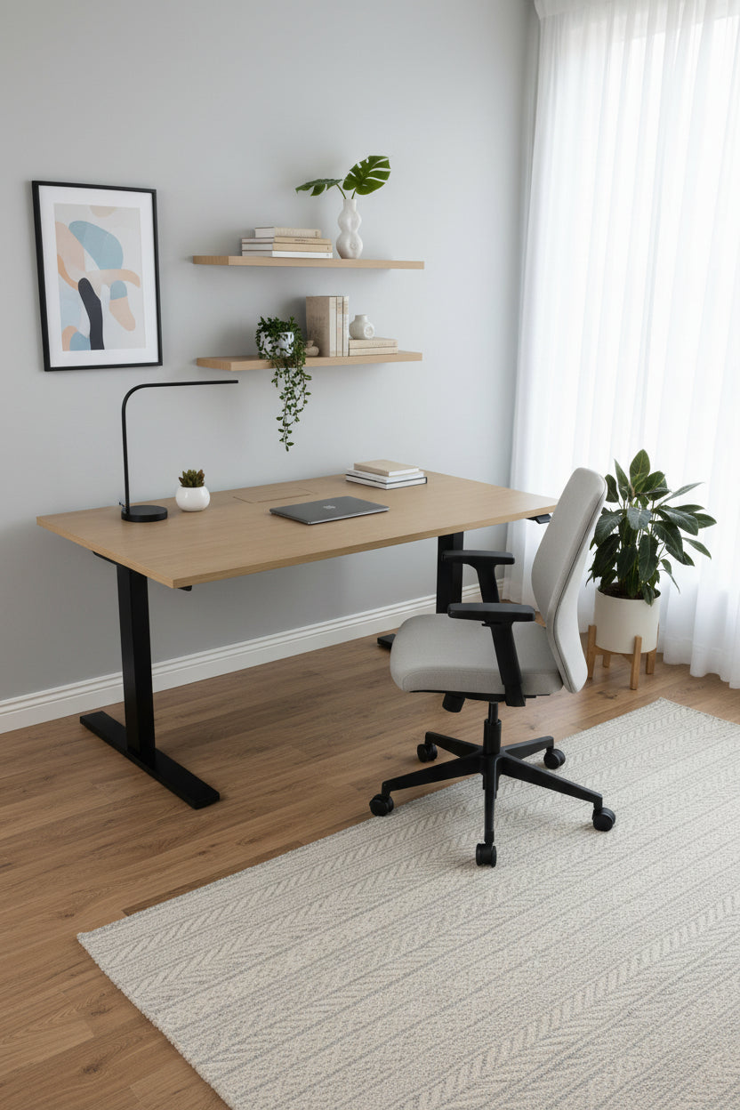 Linak Hæve/sænkebord – Natur/Sort Stel 140x80 cm