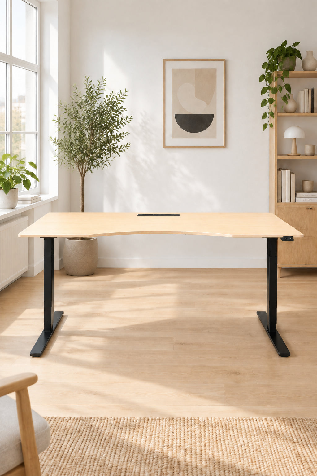Linak Hæve/sænkebord – Natur/Sort-krom Stel 180x90cm