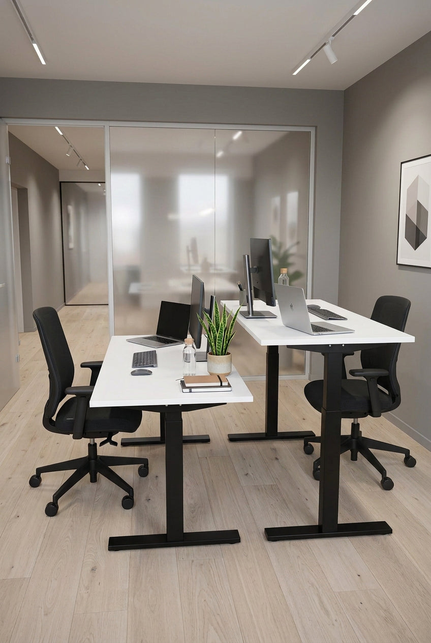 Linak Hæve/sænkebord – Hvid Sort Stel 140x80 cm