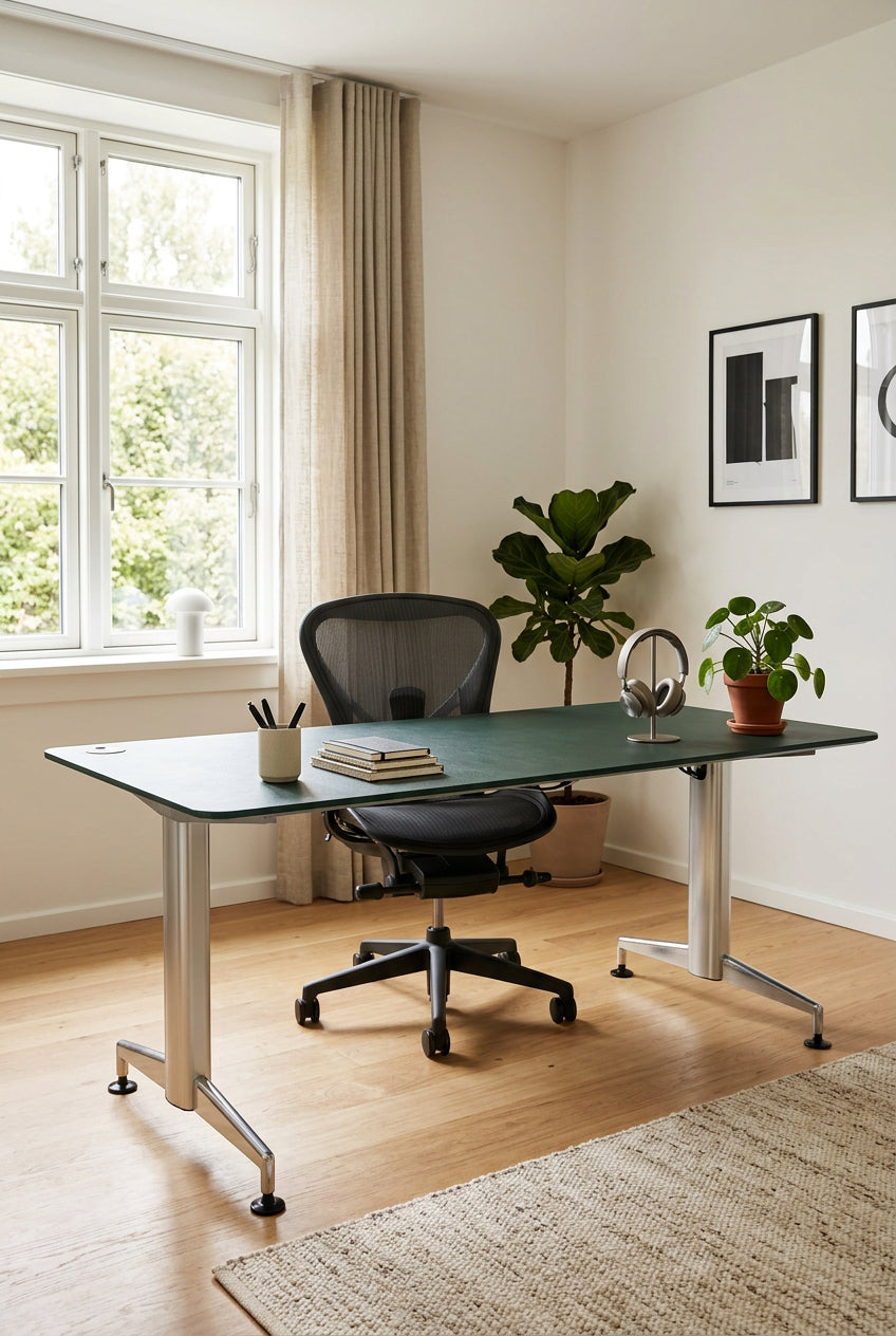 Paustian A-One Hæve/sænkebord – Mørkegrøn/Krom Stel 180x90