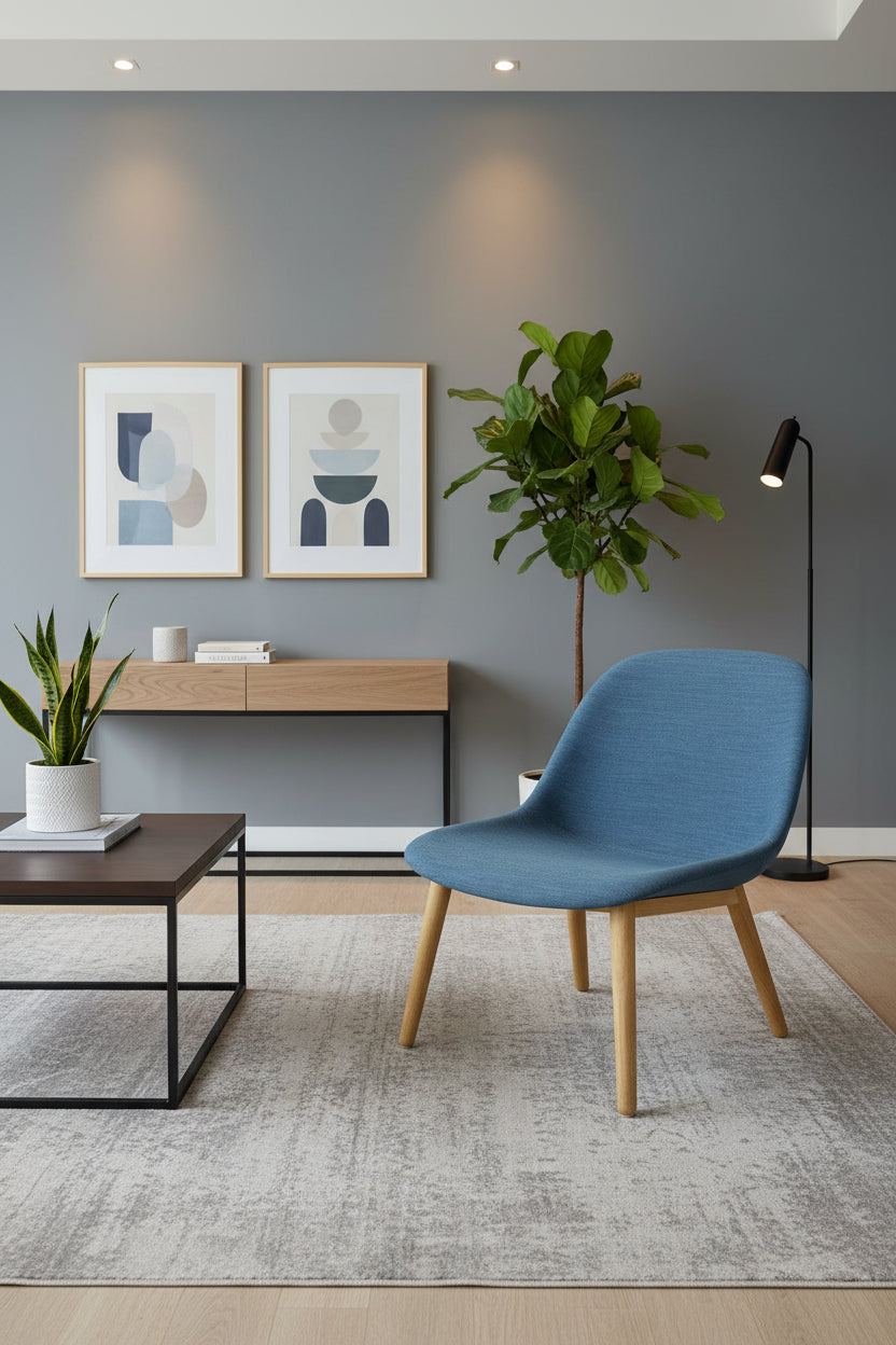 Muuto Fiber Lounge Stol – Blå/Eg Stel