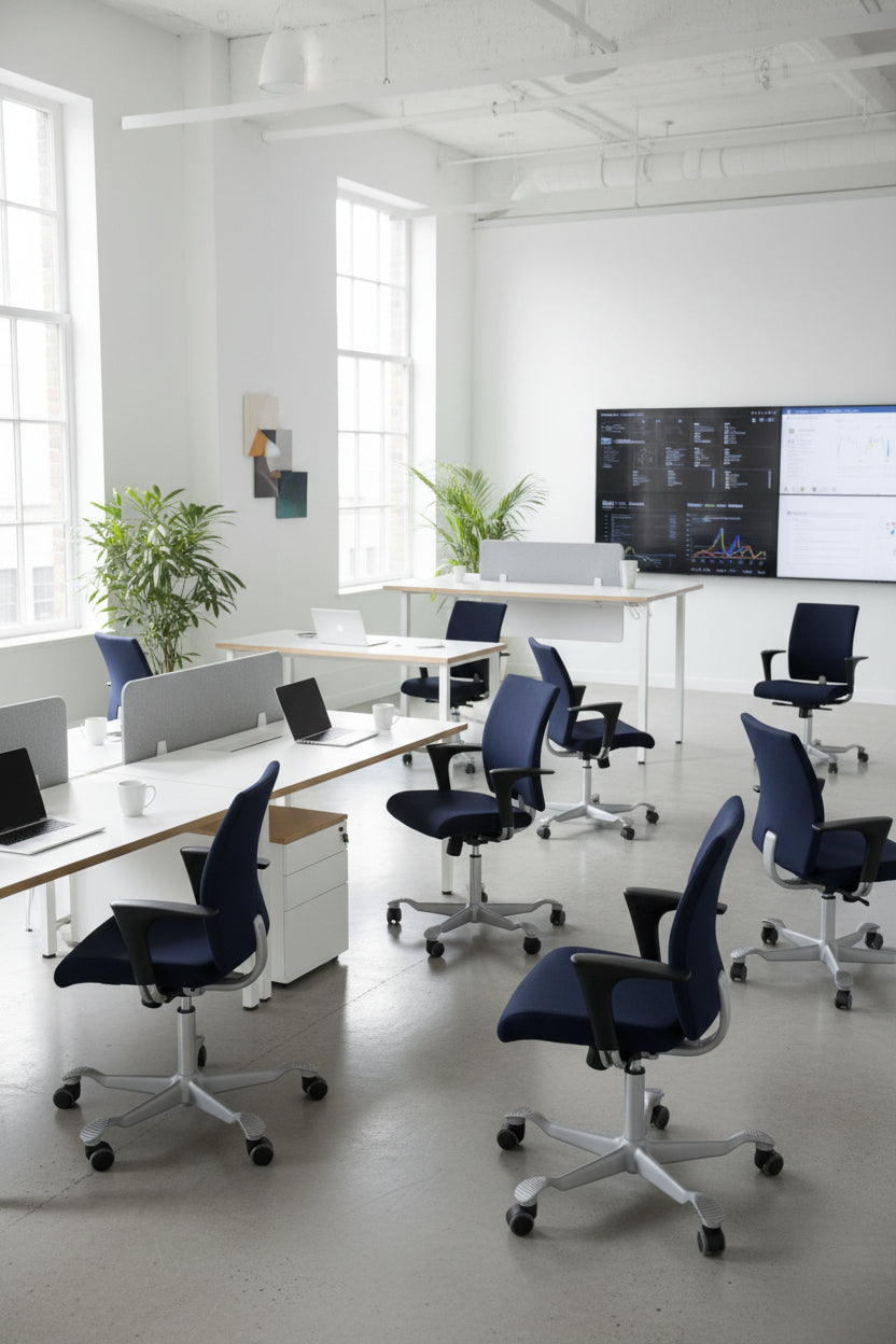 HÅG H04 4200 Kontorstol – Mørkeblå/Sort Stel m. Armlæn 200mm