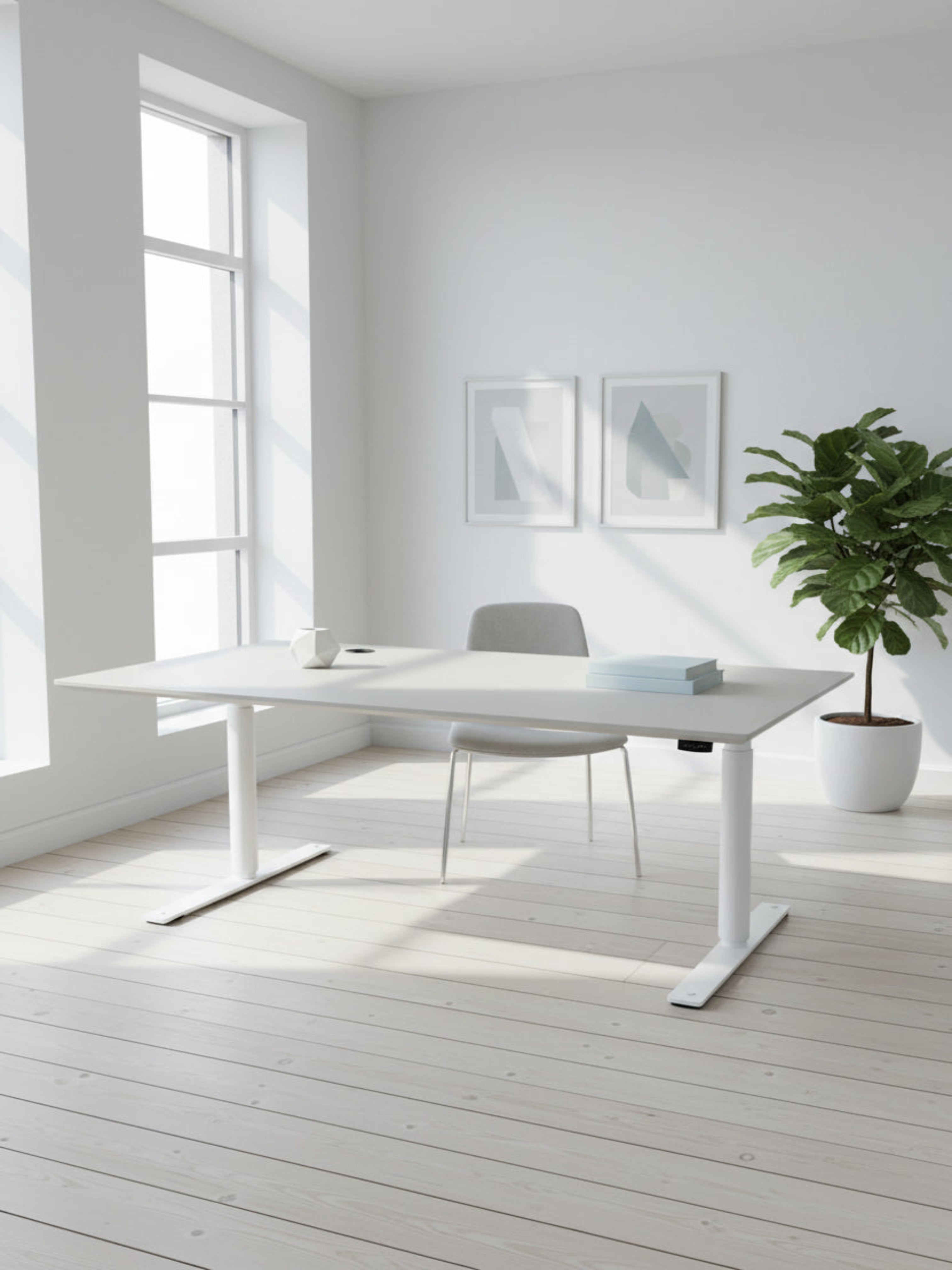 Linak Hæve/sænkebord – Grå/Hvidt Stel 160x90